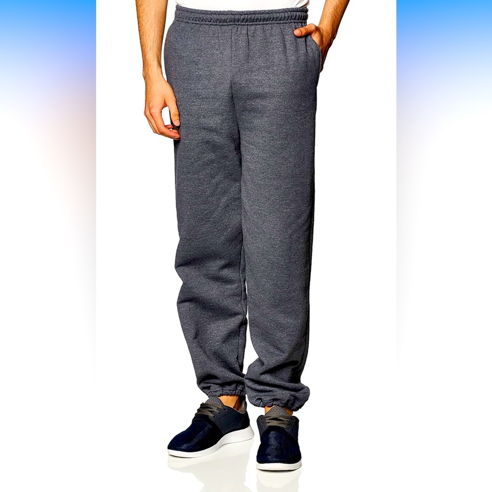 Gildan Adult Fleece Elastic Bottom Sweatpants w/ Pockets - Dark Heather - Medium